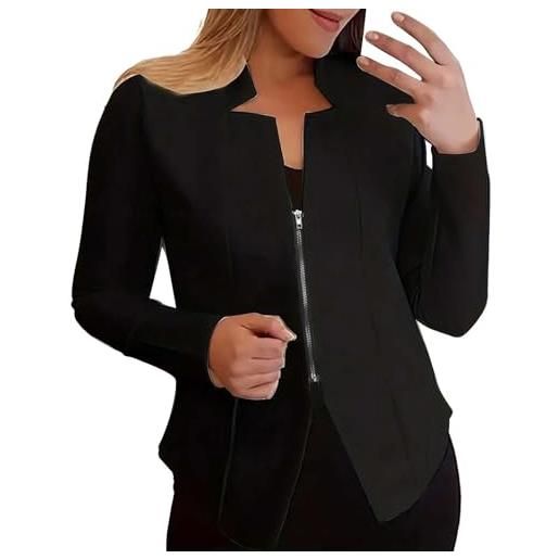 TDEOK blazer da donna con chiusura lampo, cardigan da donna, corto, blazer, taglie forti, sportivo, con cerniera, elegante, giacca corta sciancrata, giacca moderna, bianco, s