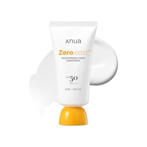 Anua zero-cast idratante finish sunscreen, spf 50, glow sunscreen, no white cast, acido ialuronico, niacinamide sun block for face, oil-free, oxybenzone-free, travel essential (50 ml/169 fl. Oz)