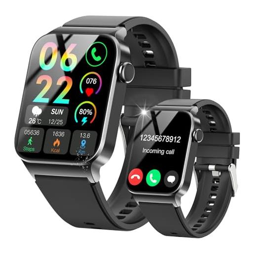 STECEi smartwatch uomo donna rispondi/effettua chiamate, 1.85 orologio smartwatch con 113 sportivo, impermeabil ip68 sportivo watch con contapassi/sonno/cardiofrequenzimetro, nero