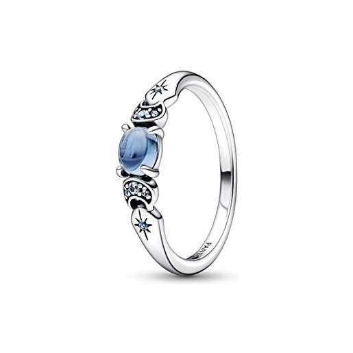PANDORA disney anello con aladin e jasmine in argento sterling con cristallo blu ghiaccio e cristallo blu chiaro di luna, 52