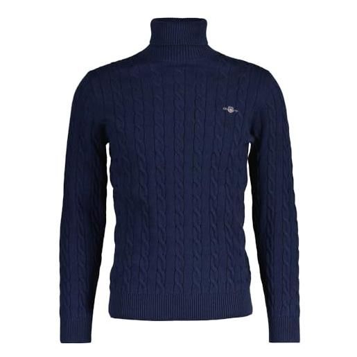 GANT cotone cable turtle neck pullover, blu jeans scuro mélange, l uomo