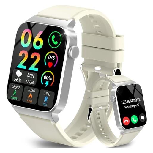 STECEi smartwatch uomo donna rispondi/effettua chiamate, 1.85 orologio smartwatch con 113 sportivo, impermeabil ip68 sportivo watch con contapassi/sonno/cardiofrequenzimetro, bianco
