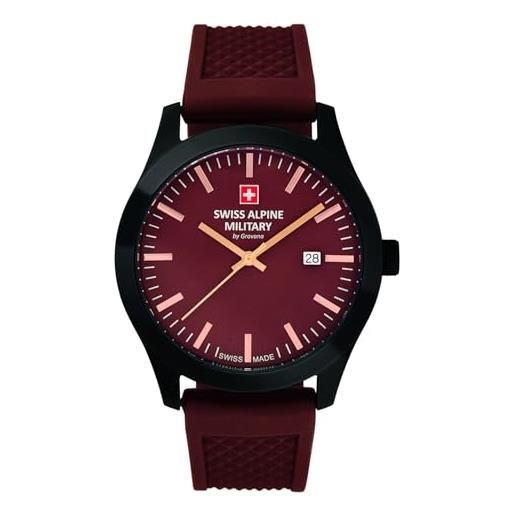 Swiss Alpine Military 7063 Orologio Uomo Cronografo - 45 Mm, Quarzo Ronda, Cinturino In Silicone Nero, Quadrante Nero/Giallo, Impermeabile 10 ATM