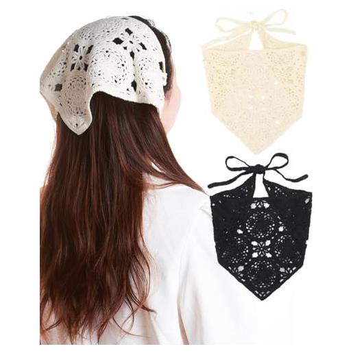 KGDUYC confezione da 2 fasce per capelli da donna, stile bohémien, triangolari, bandane, turbanti, elastiche, per donne e ragazze, copricapo estivo