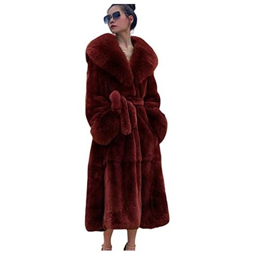 Kuteng cappotti invernali da donna con collo in pelliccia, cappotto in pelliccia sintetica da donna cappotto lungo capispalla caldo, capispalla larghi e casual da donna, burgundy, 5xl