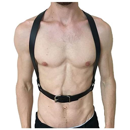 MEACOBRY imbracatura per uomo punk regolabile in ecopelle corpo pettorale cintura clubwear con fibbie fantasia anelli per uomo, nero24, taglia unica