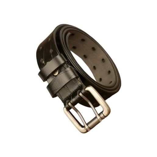 Wdfnexalai cintura da uomo in pelle con doppia fibbia scavata in vita casual di lusso in metallo vintage classico per jeans ufficio nero 110 cm, nero, 120 cm, 120 cm