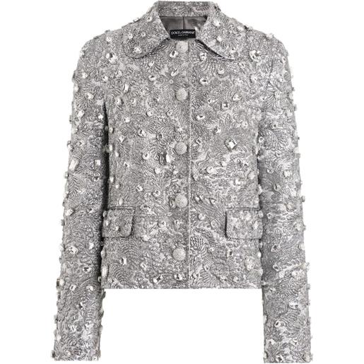 Dolce & Gabbana cappotto monopetto a fiori - argento