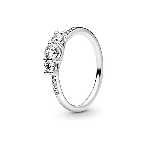 PANDORA timeless anello in argento con tre pietre trasparenti con zirconia cubica trasparente, 48