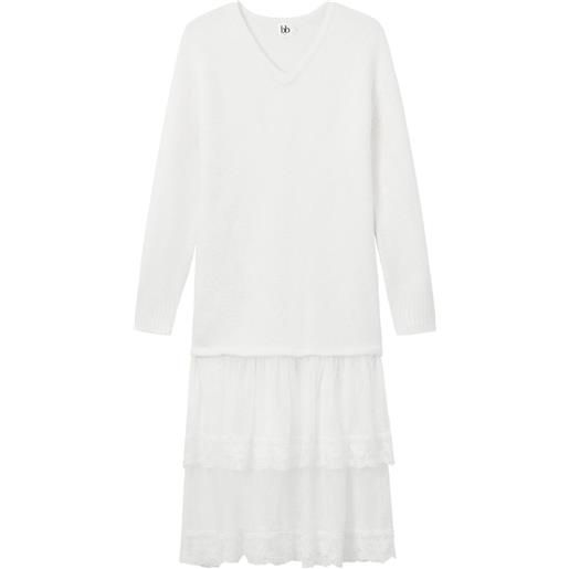 b+ab abito midi con scollo a v - bianco
