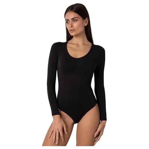 Lovable maglia manica lunga body in micromodal elasticizzato | scollo tondo ampio | materiale morbido e traspirante | maglieria donna, nero, l