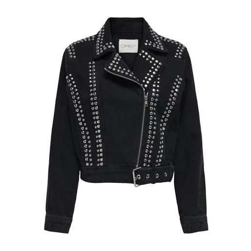 ONLY onlgilla ls stud dnm biker jacket cro giacca, nero, s donna