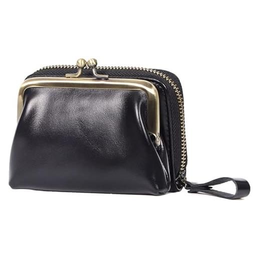Karoukee portafoglio piccolo in vera pelle per donna, portamonete kiss-lock staccabile, portacarte di credito con blocco rfid a zip, portafoglio elegante da donna