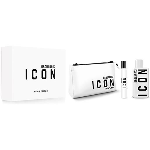 CONFEZIONI REGALO dsquared2 cofanetto icon pour femme eau de parfum 100ml con travel spray 10ml e pochette