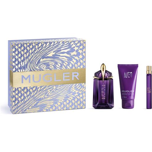 CONFEZIONI REGALO mugler cofanetto alien eau de parfum 60ml ricaricabile con body lotion 50ml e travel spray 10ml