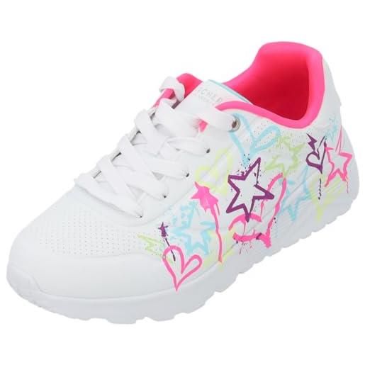 Skechers street girls - sneaker, white synthetic/neon multi trim, 