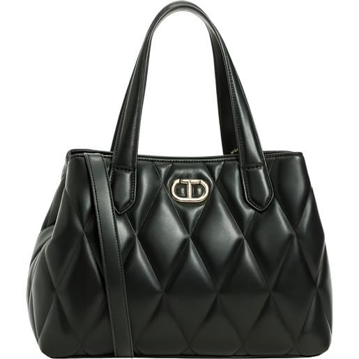 TWINSET borsa shopper twinset trapuntata nera con tracolla