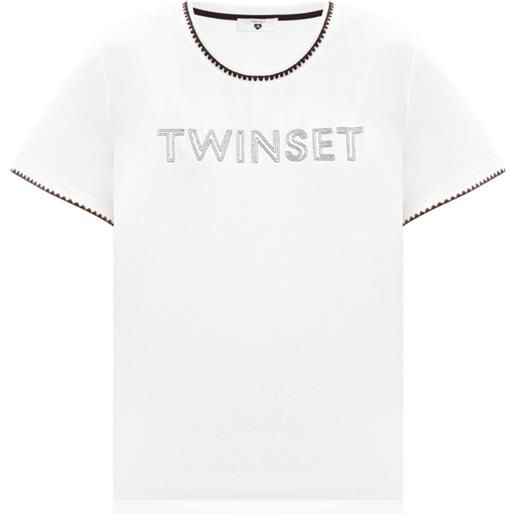 TWINSET t-shirt bianca con logo ricamato