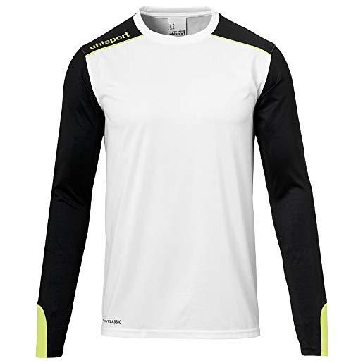 uhlsport tower torwart langarm trikot, shirt unisex bambini, bianco/nero/giallo fluo, 128