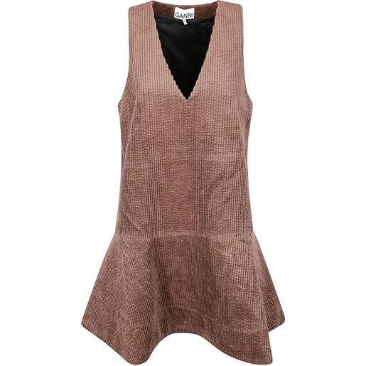 GANNI abito corto con scollo a v - marrone