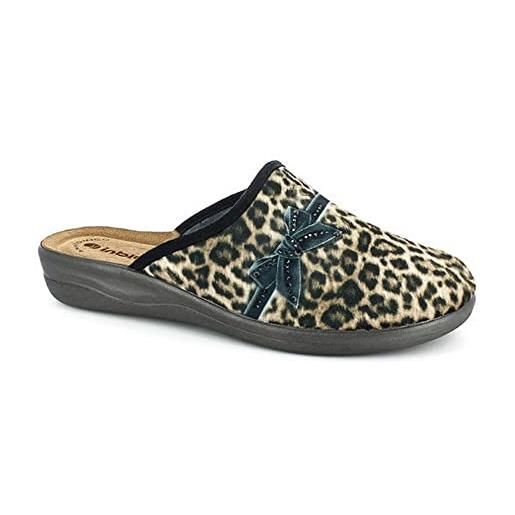 inblu pantofole da donna leopardate con fiocchetto in tessuto morbidissimo con plantare imbottito in vera pelle