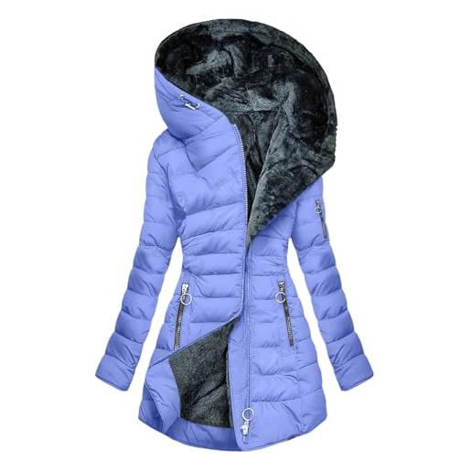 Generico giacca zip donna invernale con cappuccio cappotto donnas con tasche elegante termico peluche lungo parka antivento outdoor in cotone giubbotto tinta unita casual moda giaccas maniche lunghe oversize