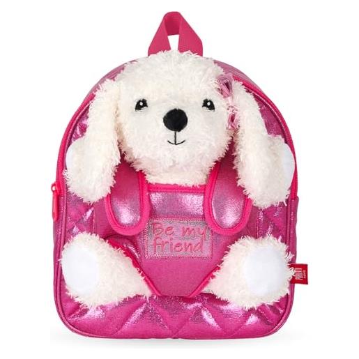 PERLETTI zainetto bambina con barboncino peluche - zaino asilo bimba bimbo morbido rosa con pupazzo estraibile - mini zaino regalo bambino 3 4 5 6 anni spallacci regolabili - dimensioni 27x21x9cm