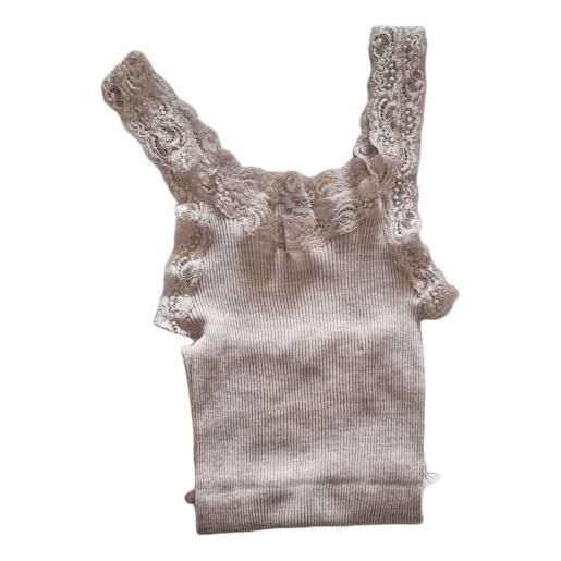 EGI canottiera spalla stretta plisse con pizzo donna lana 85% e seta 15% realizzato interamente in italia ottima qaulità art. 1491 (l, conchiglia)