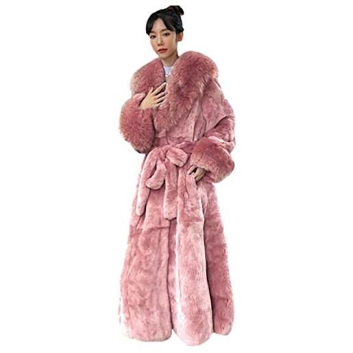 Kuteng cappotti invernali da donna con collo in pelliccia, cappotto in pelliccia sintetica da donna cappotto lungo capispalla caldo, capispalla larghi e casual da donna, rosa, s