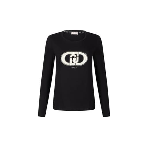 Liu Jo t-shirt manica lunga in cotone con logo/perle tf5299 (it, testo, xl, regular, regular, nero)