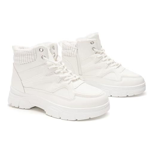 GLAMORA comodi stivali da neve invernali per donna - calde scarpe in pelliccia sintetica, impermeabili, antiscivolo, da passeggio all'aperto, con cerniera, stivali da trekking con lacci-black-35