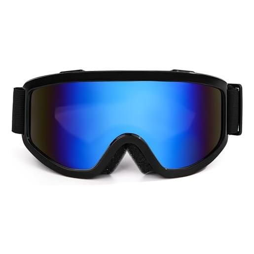 Yesaler occhiali da sci occhiali da motocross protezione uv400 occhiali da snowboard con imbottitura in schiuma per attività all'aperto uomo donna (blu con cornice nera)