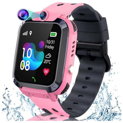 Puhiuyoi gps smartwatch per bambini, ip68 impermeabile orologio intelligente bambini con telefono, chat vocale, sos, touchscreen, fotocamera, gioco, smartwatch per ragazza e ragazzo 4-12 anni regalo