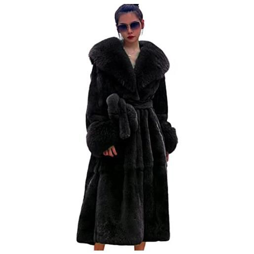 Kuteng cappotti invernali da donna con collo in pelliccia, cappotto in pelliccia sintetica da donna cappotto lungo capispalla caldo, capispalla larghi e casual da donna, nero, 5xl
