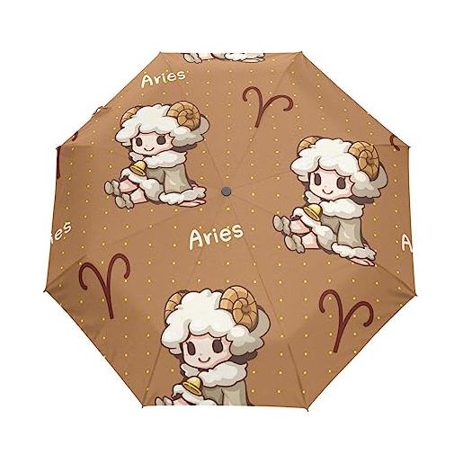 KAAVIYO ragazza ariete costellazione carina ombrello pieghevole automatico portatile con apertura e chiusura automatica a pulsante protezione uv ombrelli per viaggi bambini ragazzi ragazze