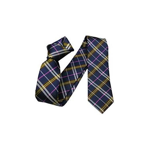 Avantgarde cravatta blu fine cravattino a quadri skinny tie made in italy