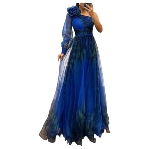 Generico abiti da cerimonia donna lunghi eleganti vestito lungo donna elegante maniche lunghe spiaggia abiti taglie forti vestito floreale corto con corsetto casual invernale sposa ropa 2#blu xl