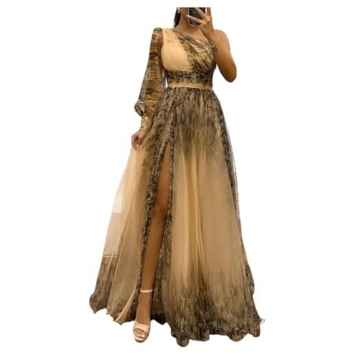 Generico abiti da cerimonia donna lunghi eleganti abito da sposa chiffon sexy vestito tubino abiti boho midi sposa sera taglie forti con corsetto ropa 2#marrone chiaro s