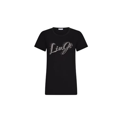 Liu Jo t-shirt in cotone con logo in strass | 5bldauf5266js904 p9004 nero, nero, l