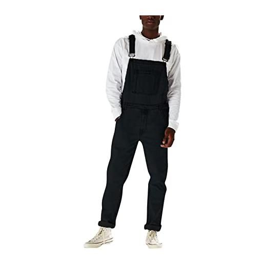 RUMAOZIA salopette da uomo, pantaloni da lavoro, jeans con bretelle, tuta a gamba lunga, jeans taglio largo, pantaloni da lavoro da uomo, tuta streetwear con bottoni, salopette da lavoro, nero , m