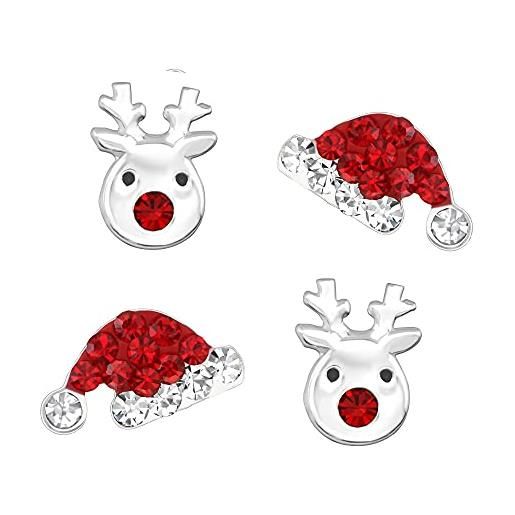 FIVE-D 2 paia di orecchini a forma di babbo natale e albero di natale, in argento sterling 925, con custodia per gioielli, argento sterling