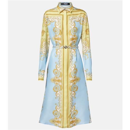 Versace abito midi barocco in twill di seta