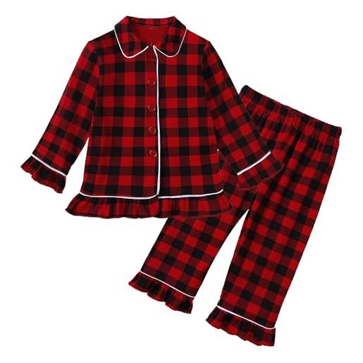 Alunsito pigiama in cotone per bambini per neonati pigiama a maniche lunghe per bambina e ragazzo, camicia, top e pantaloni, pigiama, 120 quadri, 5-6 anni