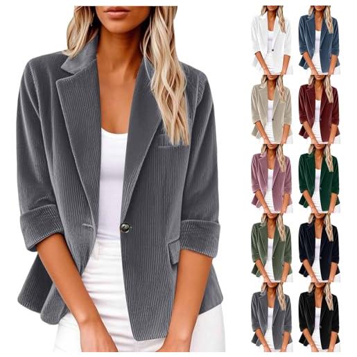 Générique giacche da donna tinta unita cappotto autunno e inverno giacca blazer donna in velluto a coste felpa casual a vita alta aperta davanti top con tasca top lavoro felpa, vino, s