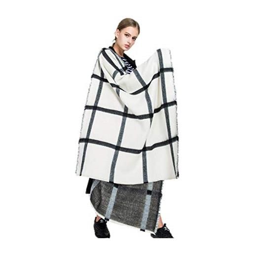UK_Stone grande sciarpa a quadri bianco-nera da donna invernale calda sciarpa regalo di natale (spedizione gratuita), bianco, size: 200*80cm