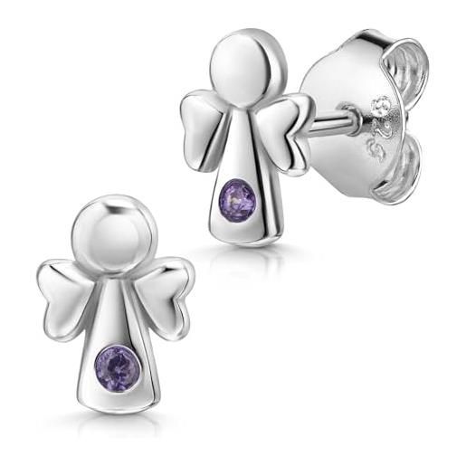 MATERIA by Matthias Wagner orecchini con angelo custode in argento 925 per bambini, con zirconi so-205, argento sterling zirconia cubica, zirconia cubica