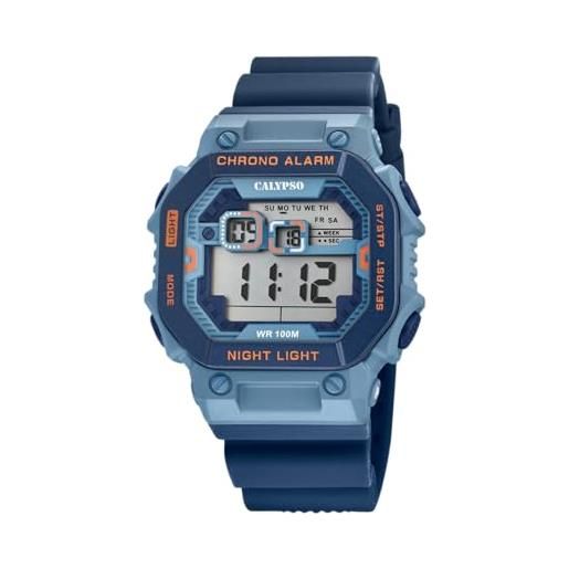 Calypso Flash Time Orologio Digitale Uomo K5586/1 - Gomma Multicolore, Cronometro, 10 ATM, Cinturino Nero