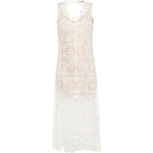 TWINSET abito midi semi trasparente - bianco