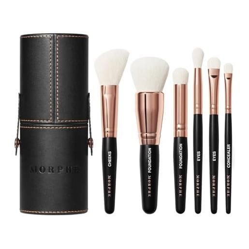 Morphe rose away - set di 6 pennelli da trucco per occhi e viso, realizzati con setole sintetiche e custodia per pennelli da trucco (6 pezzi)