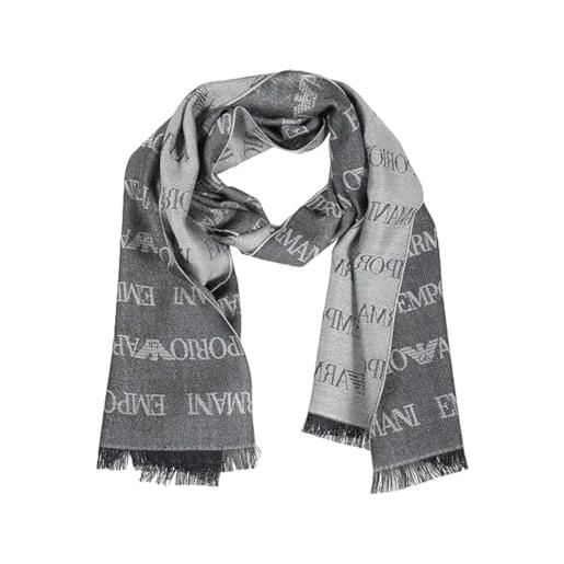 Emporio Armani sciarpa lettering jacquard all over - 625060 cc786 00635 blu grigio - cm. 185 x 43 orlo sfrangiato
